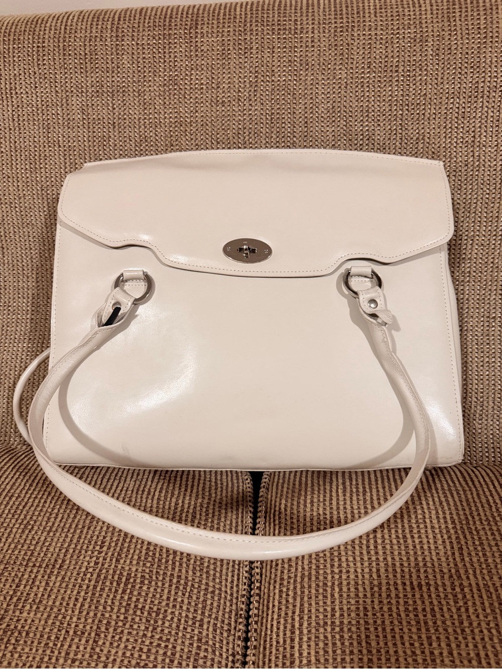Cream Leather Top-Handle Satchel